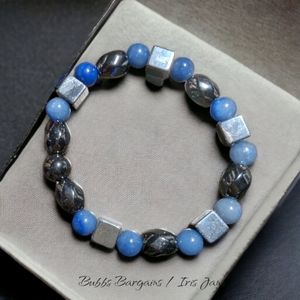 Blue Adventurine & Hematite Men's Bracelet - Natural Stone Crystals